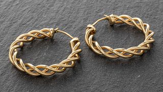 Silver and 1/10 14K Gold Twist Hoop Earrings