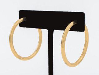 Modern Turkish 14K Yellow Gold Clip Hoop Earrings