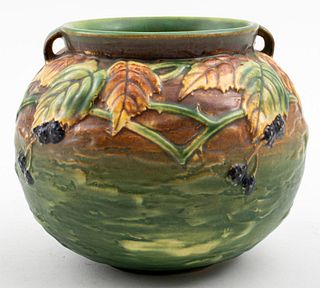 Roseville Blackberry Handled Ceramic Vase, 1930s