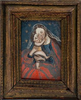 Reverse Painting on Glass of Madonna and Child
