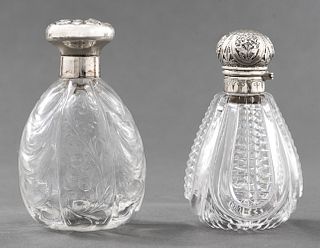 Edwardian Sterling Silver & Glass Perfume Bottles
