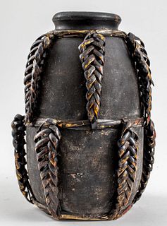 Woven Rattan Black Ceramic Vase