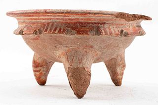 Pre-Columbian Ceramic Painted Footed Rattle Bowl