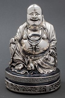 Silverplate Laughing Buddha Figurine