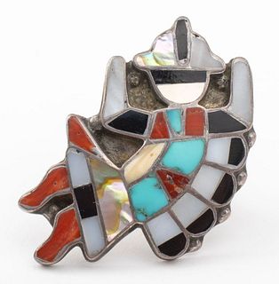 Zuni Silver Multi-Stone Inlay Dancing Man Ring