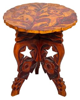 Carved Mixed Wood Side Table