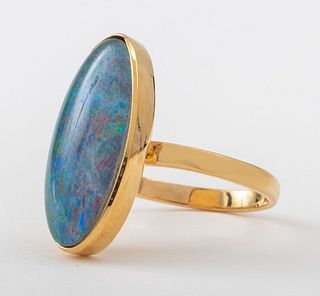 14K Yellow Gold Oval Opal Doublet Ring