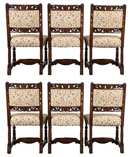 Baroque Style Carved Oak Dining Chairs, 6