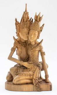 Balinese Signed Wood Carving of Sita and Rama
