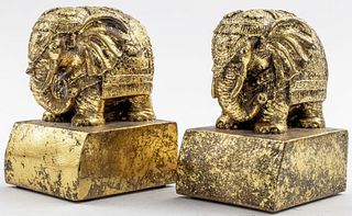 Gold-Toned Elephant Bookends, Pair