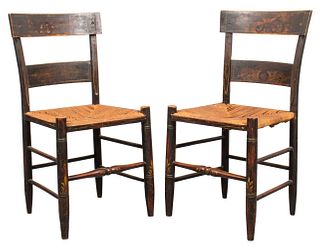 American Ebonized & Stenciled Side Chairs, Pair