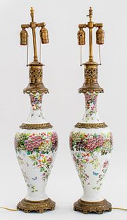 Gilt Brass Mounted Vase Mounted as Lamps, Pair