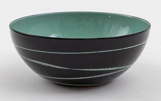 Modernist Enamel Mint Green & Black Bowl