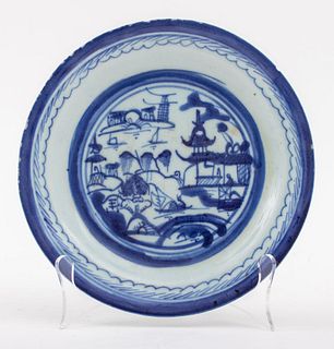 Chinese Canton Blue and White Porcelain Dish