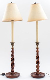 Barley Twist Candlestick Lamps, Pair