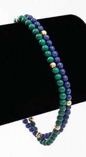 14K Gold  Malachite and Lapis Lazuli Bead Bracelet