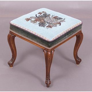 A French Provincial Style Mahogany Stool with Glass Beadwork Upholstery, 19th Century.