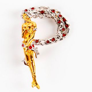 Erte Art Jewelry, P The Letter Pendant / Brooch