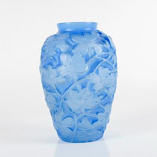 Consolidated Cased Glass Vase, Blue Dogwood