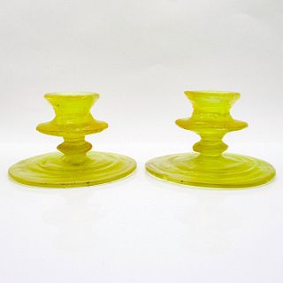 2 pc Consolidated Phoenix Glass Candlestick Holders