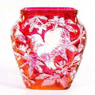 Vintage Consolidated Phoenix Art Glass Vase Love Birds