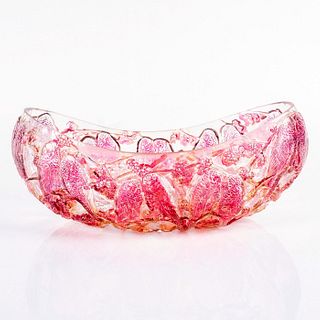 Consolidated Art Glass Canoe Bowl, Red Lovebirds