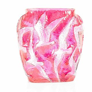 Consolidated Art Glass Vase, Ruby Martele Seagulls