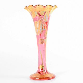 Victorian Cranberry Glass Vase with Gold Enamel