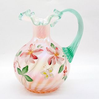 Vintage Fenton Glass Swirl Pitcher, Flowers