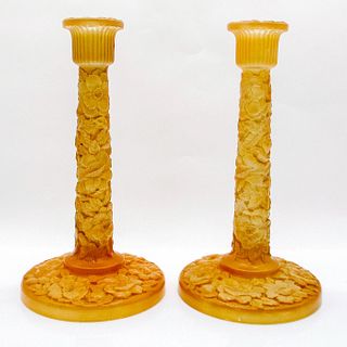 2 pc Consolidated Phoenix Satin Glass Candlestick Holders