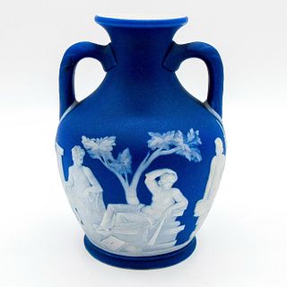 Wedgwood Blue Jasperware, Mini Two Handled Portland Vase