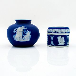 Wedgwood Portland Blue Jasperware Mini Vase + Cosmetic Box