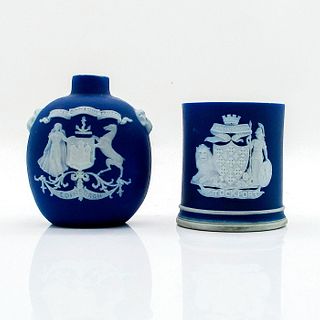Wedgwood Portland Blue Jasperware Mini Vase and Spill Vase