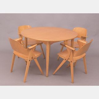 A Nordiska Kompaniet Laminated Birch Table with Four Chairs in the Style of Elias Svedberg, 20th Century,