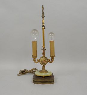 French Gilt Bronze and Agate 2-Light Lamp.