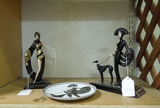 (2) Erte Porcelain Sculptures & A Plate.