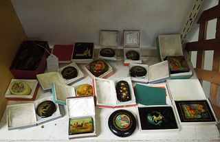 (14) Russian Lacquer Boxes & 2 Diaries.