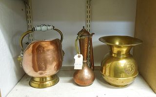 Copper Bucket, Teapot & Brass Jar.