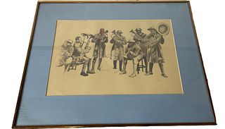 Signed & Dated BEVIN '86 Sept. Pencil Drawing of WWI Military Band