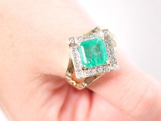 Men's 14k YG 6.0ct Emerald & Diamond Ring Size 13