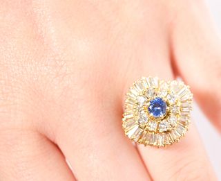 Vintage 18k YG 3.0cts Diamond Sapphire Ring