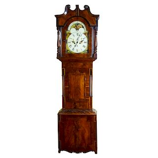 Circa 1820 Scottish Mahogany Tall Case Clock With Painted Moon Phase Dial.