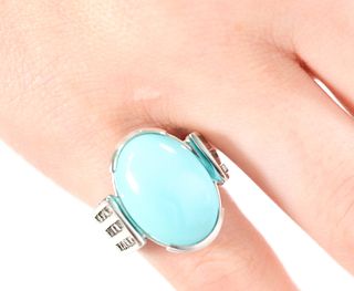 14k White Gold Turquoise & Diamond Ring