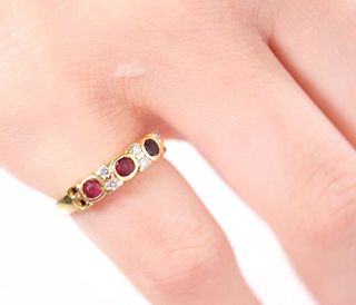 Vintage 18k YG Ruby & Diamond Ring, Size 5
