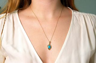 14K YG Opal & Diamond Pendant Necklace