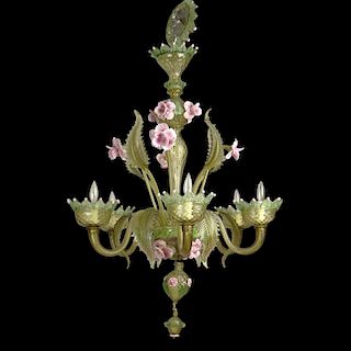 Mid 20th Century Venetian (Murano) Blown Glass Six (6) Light Chandelier.