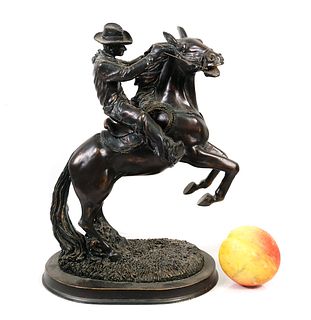 Figural Sculpture Cowboy on Rearing Horse