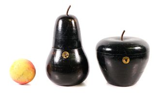 Two Vintage Wooden Tea Caddies; Pear & Apple