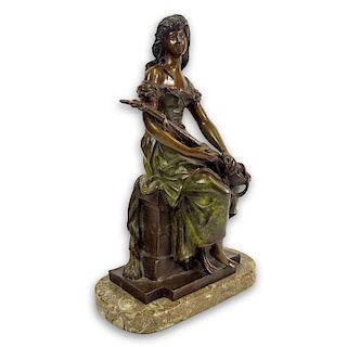 Hippolyte François Moreau, French (1832-1927) Bronze Sculpture "Girl With Guitar"