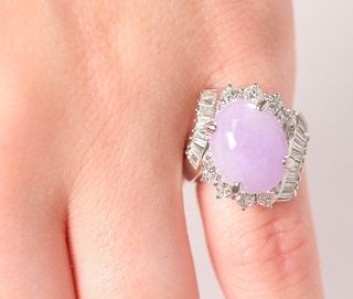 Platinum 6.46ct Lavender Jade & Diamond Ring